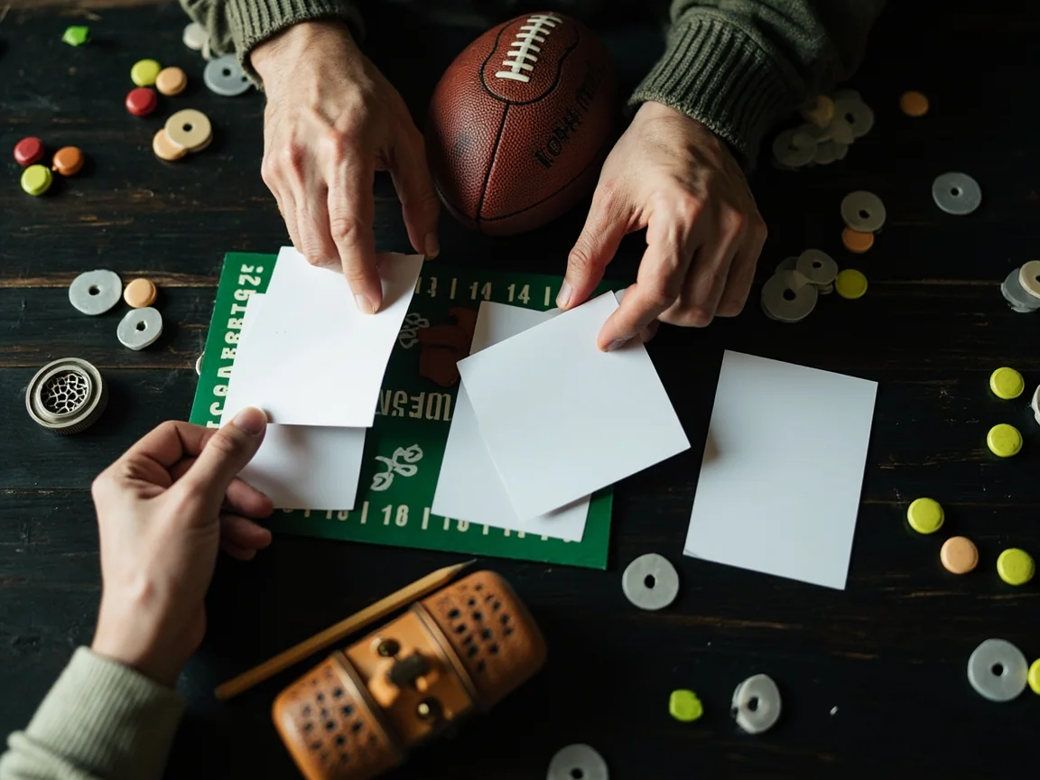 A handwritten depth chart on a wooden table listing starters and bench players by position.