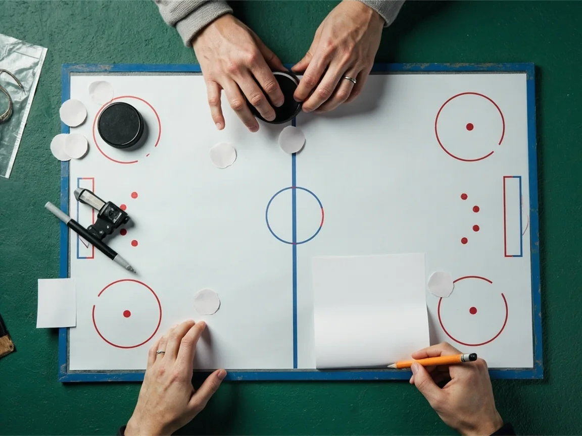 A printed NHL line combination sheet with top-six and power-play units marked in colored pen.